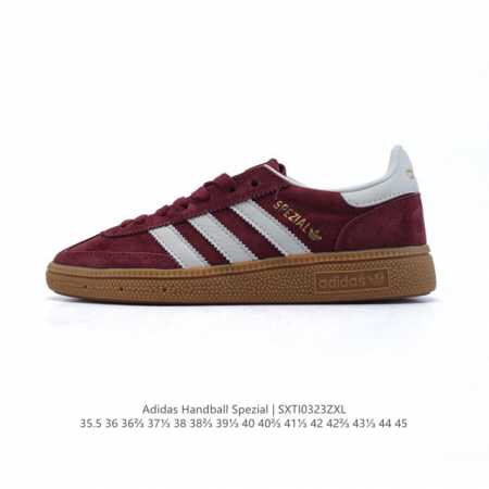 160 阿迪达斯 Adidas Handball Spezial 低帮三叶草学院风复古休闲板鞋 德训鞋 橡胶底柔软皮革鞋面经典运动鞋板鞋。圆头、缝合拼接设计、正 - 点击图像关闭
