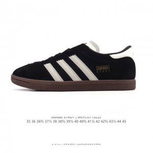 新品 阿迪达斯 Adidas Stadt 舒适透气 百搭潮流 复古时尚 德训鞋 柔软舒适 防滑耐磨 低帮 运动板鞋 男女同款。休闲鞋特色：设计师大胆选择粉色打底