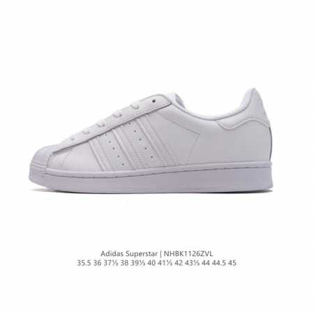 公司级 阿迪达斯 Adidas Superstar 三叶草 经典贝壳头系列 新款休闲板鞋潮流男女士运动鞋 。鞋面柔软皮革材质 标志性的贝壳鞋头，锯齿三条纹，简约 - 点击图像关闭