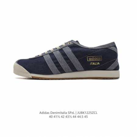 阿迪达斯 牛仔布 Adidas Denim Italia Spzl 防滑低帮运动板鞋。鞋子有模切 Eva 中底，用了一些从废料中提取的回收鞋材，防止生产原始鞋材 - 点击图像关闭