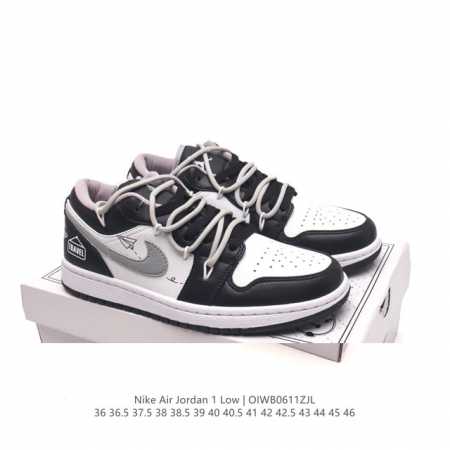 Nike 耐克 原楦原纸版开发版型，采用牛培移膜软皮革材质鞋面，中底注胶孔内置真sole气垫耐克nike Air Jordan 1 Low Gs White B - 点击图像关闭