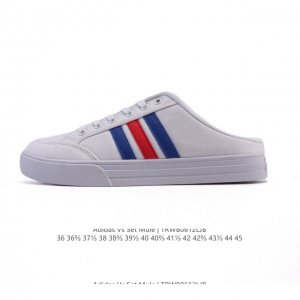 Adidas 阿迪达斯Vs Set Mule 经典休闲帆布板鞋 半拖 包头凉鞋 懒人一字蹬运动凉鞋，这款Adidas采用套入式结构和无后跟设计，力求让舒适感更上