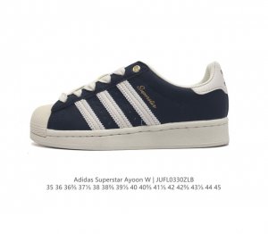 阿迪达斯 Adidas Superstar Ayoon W 三叶草运动鞋经典贝壳头板鞋 时尚女鞋 真皮鞋面材质 标志性的贝壳鞋头 锯齿三条纹 简约的线条 就连版