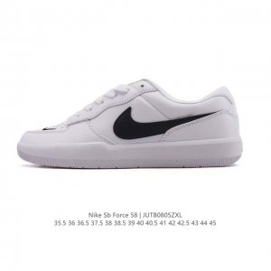 耐克Nike Sb Force 58 运动滑板鞋。这是一款将前沿创新带入街头的单品，它具有硫化杯底，具有出色的耐用性和灵活性。使用柔软皮革拼接，在饰面上放置通风