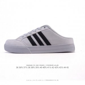 Adidas 阿迪达斯Vs Set Mule 经典休闲帆布板鞋 半拖 包头凉鞋 懒人一字蹬运动凉鞋，这款Adidas采用套入式结构和无后跟设计，力求让舒适感更上