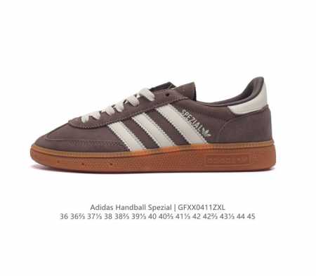阿迪达斯 Adidas Handball Spezial 三叶草学院风复古休闲板鞋 德训鞋 橡胶底柔软皮革经典运动鞋男女士板鞋。圆头、缝合拼接设计、正面绑带、鞋 - 点击图像关闭