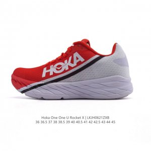 新品公司级 Hoka One One 男女款火箭 Rocket X 轻便透气缓震支撑碳板竞速马拉松公路跑步鞋 White Diva Blue 深海蓝 M5 W6