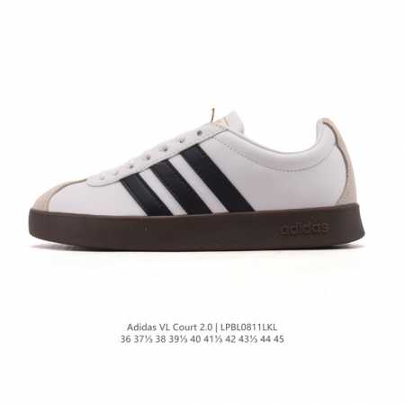 Adidas T头鞋 阿迪达斯 Vl Court 2.0 Shoes 运动休闲板鞋小白鞋，这款T形鞋头运动鞋,力求无论球场或街头,皆显耀眼出众。采用绒面革和牛皮 - 点击图像关闭