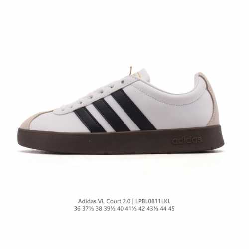 Adidas T头鞋 阿迪达斯 Vl Court 2.0 Shoes 运动休闲板鞋小白鞋，这款T形鞋头运动鞋,力求无论球场或街头,皆显耀眼出众。采用绒面革和牛皮