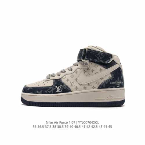 公司级 重磅联名,法国顶级高奢品牌 路易威登 Louis Vuitton x Nike Air Force 1'07 LV8 Mid Damier Azur L