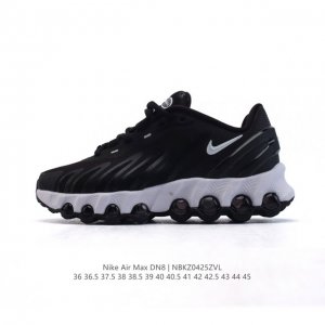公司级 耐克 Nike Air Max Dn8 全掌气垫科技运动跑步鞋Fq7860-005。鞋款采用醒目渐变织物和动态波浪状结构鞋面，搭配黑色中底和外底，以及迷
