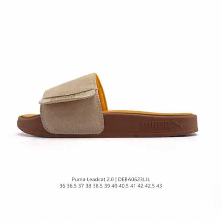 新品公司级 Puma Leadcat 2.0 彪马 拖鞋男女鞋 魔术贴鞋面夏季新款运动鞋 沙滩鞋外穿凉拖鞋 大Logo 复古一字拖，Puma Leadcat 2 - 点击图像关闭