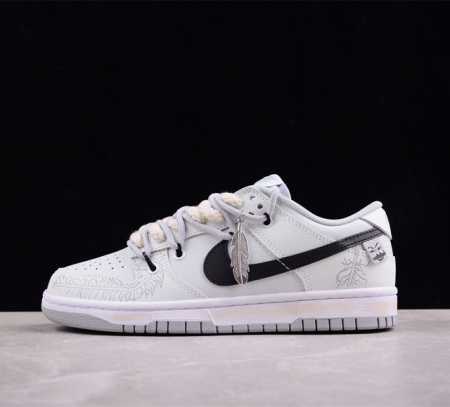 Nk Dunk Low 银饰羽毛 高街情侣 达芬奇定制 Sb绑带低帮休闲板鞋 Dj6188-001 整体配色为灰白 鞋头与尾部融入了羽毛的外形 鞋带处有实体羽毛 - 点击图像关闭