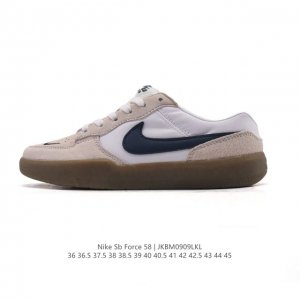 耐克Nike Sb Force 58 运动滑板鞋。这是一款将前沿创新带入街头的单品，它具有硫化杯底，具有出色的耐用性和灵活性。使用柔软皮革拼接，在饰面上放置通风