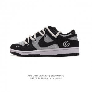 公司级 耐克 Nike Dunk Low Retro 运动鞋 解构绑带 双鞋带 Gucci联名 复古板鞋。作为 80 年代经典篮球鞋款，起初专为硬木球场打造，后