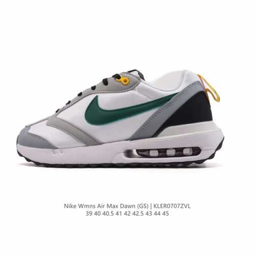 耐克 Nike Air Max Dawn 黎明系列 低帮气垫百搭休闲运动慢跑鞋，从配色上彰显出浓厚的复古气质。最大的亮点当属鞋型设计上加入结构元素，汲取1984