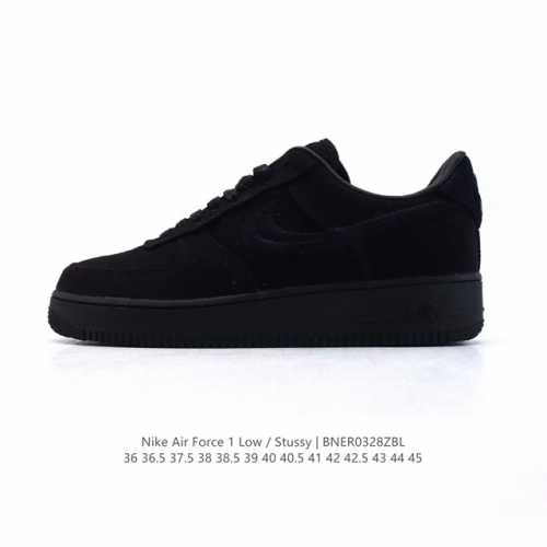 200 【公司级】耐克 Stussy X Nike Air Force 1 '07 斯图西联名 空军一号 透气织物鞋面小白鞋厚底增高百搭运动板鞋，反光原楦头原纸