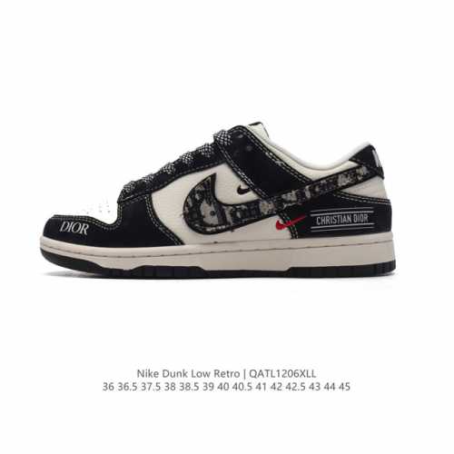 公司级 耐克 Nike Dunk Low Retro 运动鞋复古板鞋 迪奥联名。作为 80 年代经典篮球鞋款，起初专为硬木球场打造，后来成为席卷街头的时尚标杆，