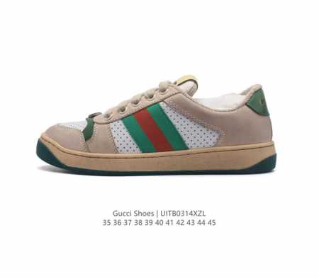 古驰男女板鞋 Gucci Screener系列做旧脏脏鞋时尚厚底增高复古板鞋潮运动鞋 复古学院风款式与融入怀旧运动服风格的面料风靡数十年 不同风格演绎出的协奏之 - 点击图像关闭