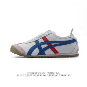 真标 亚瑟士 Onitsuka Tiger Mexico 66 Slip On 鬼冢虎复古时尚 舒适透气皮革面耐磨防滑 休闲运动跑步鞋 虎底采用磨耐防橡滑胶底大