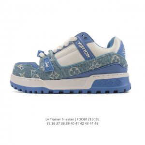 公司级 路易威登 Louis Vuitton Lv路易威登板鞋 时尚运动鞋潮厚底增高男女鞋。舒适防滑底和百搭性霸屏整个时尚娱乐圈，细节调整完美主义！采用柔软皮革