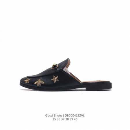 Gucci 古驰 小香风 新款饰扣乐福鞋 包头休闲凉拖鞋 这种精致复古的小皮鞋真的美爆了小羊皮材质，上脚巨软，完全就像一双芭蕾舞鞋！原版套楦开模，正品五金复刻， - 点击图像关闭