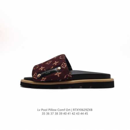 LV 拖鞋系列 LOUIS VUITTON 沙滩休闲拖鞋 Louis Vuitton Lv 路易威登 潮流经典印花 一字拖鞋延续经典 上脚舒适性极好 鞋轻不跑脚 - 点击图像关闭