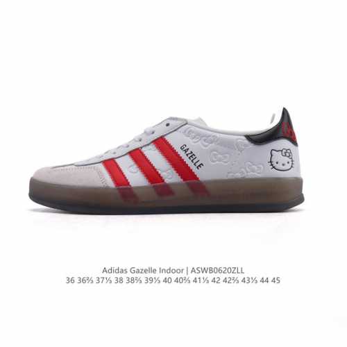 阿迪达斯 Adidas Originals Gazelle Indoor复古三叶草防滑透明橡胶板鞋经典运动鞋 Hellokity 猫。这款经典鞋,忠于原版设计,