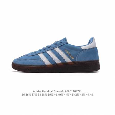 阿迪达斯 Adidas HANDBALL SPEZIAL 低帮三叶草学院风复古休闲板鞋 德训鞋 橡胶底柔软皮革鞋面 经典运动鞋板鞋。圆头、缝合拼接设计、正面绑带 - 点击图像关闭