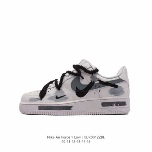 公司级 Af1耐克 Nike Air Force 1 ‘07 Low 空军一号 白灰黑绑带 厚底增高百搭运动板鞋 原楦头原纸板 打造纯正空军版型，专注外贸渠道