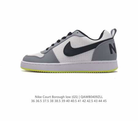 耐克 Nike 男女子运动鞋 Court Borough Low 小空军低帮板鞋。1.其皮革材质的鞋面结合网眼鞋舌，在出众外观与质感的同时提供稳固支撑，并且提升 - 点击图像关闭