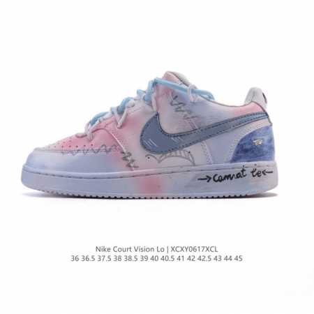 公司级 耐克 Nike Court Vision Lo校园风低帮复古篮球板鞋男女运动鞋 解构绑带 双鞋带。延续80年代复古篮球鞋，添加学院风细节。皮革组合鞋面， - 点击图像关闭