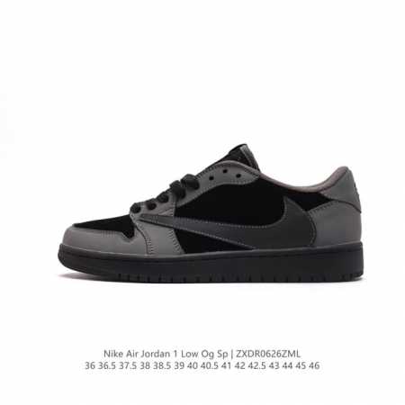 耐克 Travis Scott x Air Jordan AJ1 Low QX 倒钩TS联名低帮板鞋 反向倒勾 亮点之处在于鞋侧的倒置 Swoosh。鞋面以棕色 - 点击图像关闭