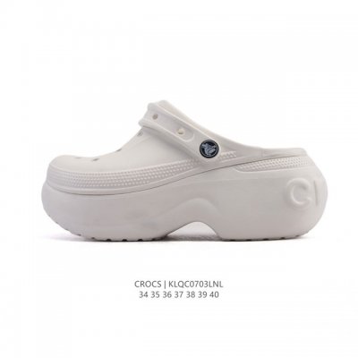 Crocs 沙滩洞洞鞋 女士休闲厚底增高凉拖鞋 卡骆驰明星同款 厚底增高沙滩鞋 选择尺码时 建议选大一码 脚感更舒适 家居休闲一式两用拖鞋 白敬亭同款，坡跟设计