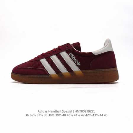 阿迪达斯 Adidas Handball Spezial 低帮三叶草学院风复古休闲板鞋 德训鞋 橡胶底柔软织物鞋面经典运动鞋板鞋。圆头、缝合拼接设计、正面绑带、 - 点击图像关闭