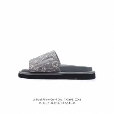 Lv 拖鞋系列 Louis Vuitton 沙滩休闲拖鞋 Louis Vuitton Lv 路易威登 潮流经典魔术贴一字拖鞋延续经典 上脚舒适性极好 鞋轻不跑脚 - 点击图像关闭