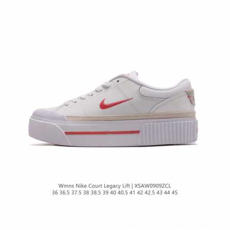 Nike 耐克 Court Legacy Lift 男女士运动鞋 运动厚底小白鞋 复古休闲鞋，上部和合成的 Strati 重叠,增加纹理、深度和透气性。 刺绣细 - 点击图像关闭