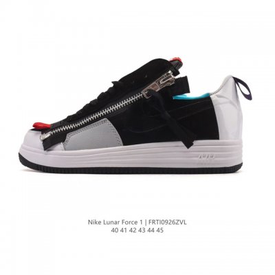 耐克Nike Lunar Force 1 Duckboot’ 17 Lf1 空军一号 小白鞋 拉链款鞋面 厚底增高运动板鞋，采用了合成革和织物制成，内衬是拒水面