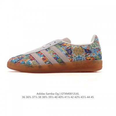阿迪达斯 Adidas Originals Gazelle Indoor复古三叶草防滑透明橡胶板鞋经典运动鞋 花朵印花 鞋面。这款经典鞋,忠于原版设计,缀撞色三