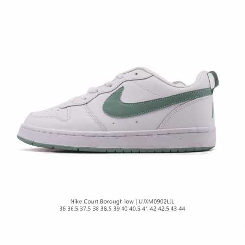 耐克 Nike 男女子运动鞋 Court Borough Low 小空军低帮板鞋。1.其皮革材质的鞋面结合网眼鞋舌，在出众外观与质感的同时提供稳固支撑，并且提升