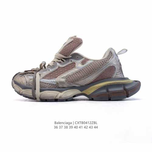 公司级 巴黎世家 Balenciaga 3Xl Sneakers 巴黎世家 十代网布系带低帮走秀复古老爹运动鞋 透气网面材料和聚氨酯 磨损效果 鞋头边缘和后帮
