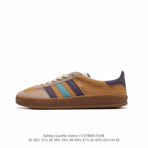 阿迪达斯 Adidas Originals Gazelle Indoor 复古三叶草防滑透明橡胶板鞋经典运动鞋。这款经典鞋,忠于原版设计,缀撞色三条纹和鞋跟饰片