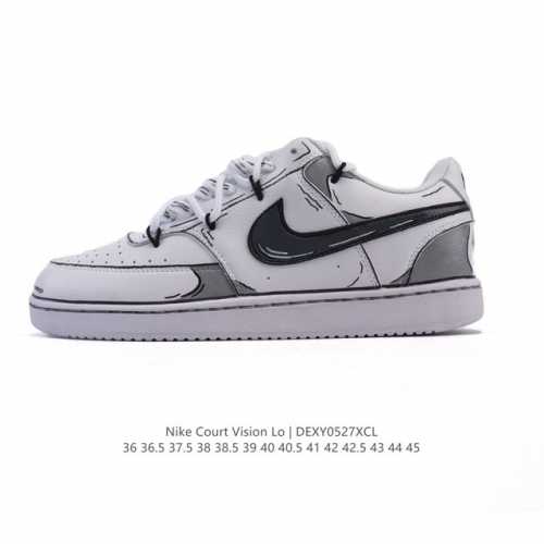 公司级 耐克Nike Court Vision Low 校园风低帮复古篮球板鞋男女运动鞋 解构绑带 双鞋带 延续80年代复古篮球鞋 添加学院风细节 皮革组合鞋面