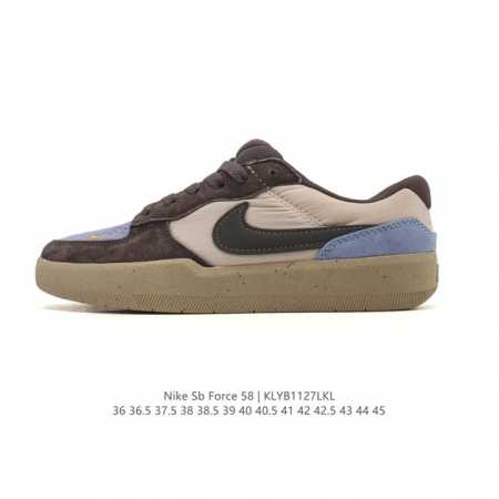 耐克Nike Sb Force 58 运动滑板鞋。这是一款将前沿创新带入街头的单品，它具有硫化杯底，具有出色的耐用性和灵活性。使用柔软皮革拼接，在饰面上放置通风 - 点击图像关闭