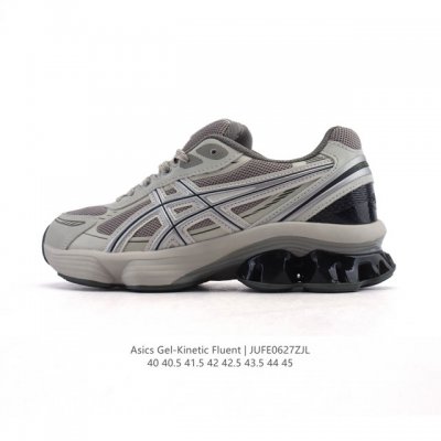 新品公司级 亚瑟士Asics Gel-Kinetic Fluent 舒适百搭 合成革防滑耐磨 低帮跑步鞋 男款 首先配色上十分经典百搭的黑金配色，非常好去搭配衣