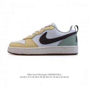100 耐克（Nike）男女子运动鞋 Court Borough Low 小空军低帮板鞋。1.其皮革材质的鞋面结合网眼鞋舌，在出众外观与质感的同时提供稳固支撑，