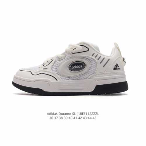 Adidas 阿迪达斯 阿迪达斯adidas Duramo Sl 男女子跑鞋时尚板鞋，选用皮革拼接网材鞋面，质轻而柔软，透气吸汗且防臭。鞋侧饰以经典三条纹作装饰