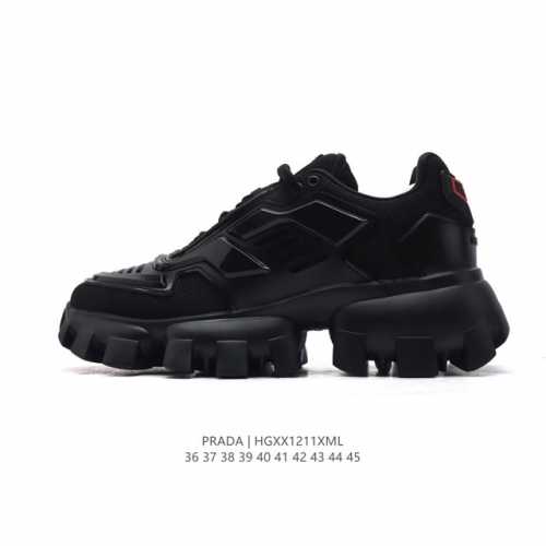 公司级 Prada系列／Prada 普拉达男女士厚底增高运动跑步鞋 时尚老爹鞋 Prada.普拉达高端品牌休闲慢跑鞋 完美做工.演绎完美选择的你。 码数: 36
