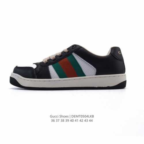 古驰男女鞋 Gucci Screener系列做旧脏脏鞋 闪钻鞋面时尚厚底增高复古板鞋潮运动鞋，复古学院风款式与融入怀旧运动服风格的面料风靡数十年，不同风格演绎出