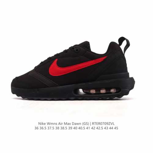 耐克 Nike Air Max Dawn 黎明系列 低帮气垫百搭休闲运动慢跑鞋，从配色上彰显出浓厚的复古气质。最大的亮点当属鞋型设计上加入结构元素，汲取1984